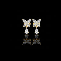 0.92 TCW Modern Lab Grown Pear Cut Butterfly Drop Diamond Earrings with Marquise Accents