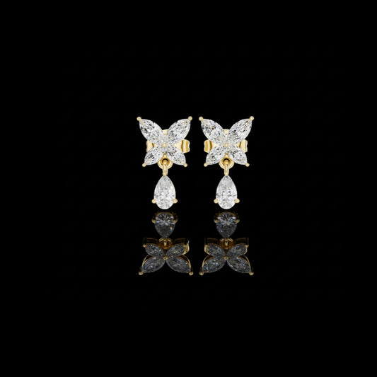 0.31 CT Modern Lab Grown Pear Cut Butterfly Drop Diamond Earrings with Marquise Accents