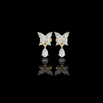 0.31 CT Modern Moissanite Pear Cut Butterfly Drop Diamond Earrings with Marquise Accents