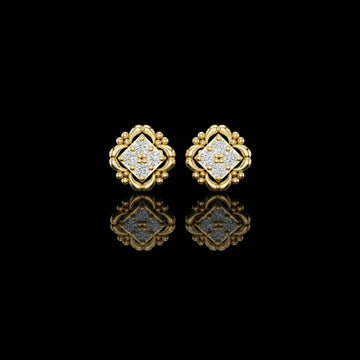 0.52 TCW Ornate Moissanite Diamond Stud Earrings in Sculpted Gold with Floral Beaded Frame