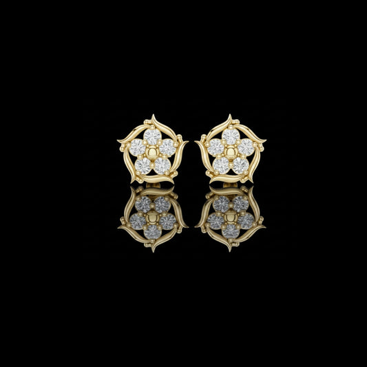 0.35 TCW Delicate Floral Lab Diamond Cluster Stud Earrings in Gleaming Gold Setting For Party