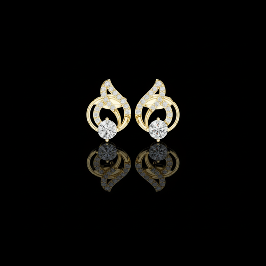 0.60 CT Bright Moissanite Round Cut Diamond Swirl Stud Earrings Modern Fine Jewelry Design