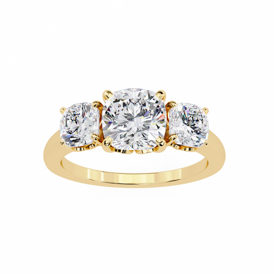 Cushion Cut Lab Diamond Three Stone Ring with Four Prong Mounts - view 2