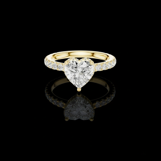 1.50 CT Luxury Heart Shaped Lab Grown Diamond with Pave Band Halo Setting Romantic Bridal Ring by Ivevar Luxury