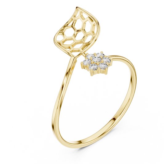 Open Honeycomb Design Leaf Moissanite Ring - view 2