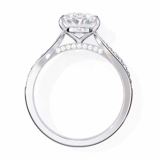 Oval Cut Pave Setting Lab Diamond Solitaire Engagement Ring - view 4