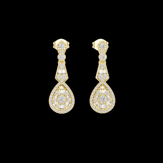 1.30 TCW Pure Opulence Moissanite Round Cut Diamond Halo Drop Earrings Premium Fine Jewelry