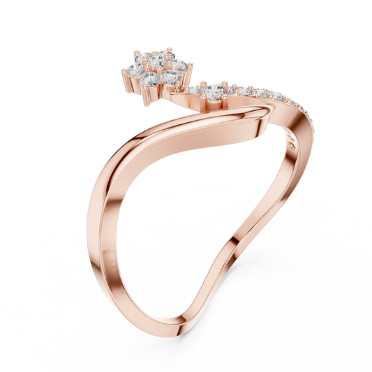 Floral Moissanite Bypass Pave Band Ring with Round Cluster - view 3
