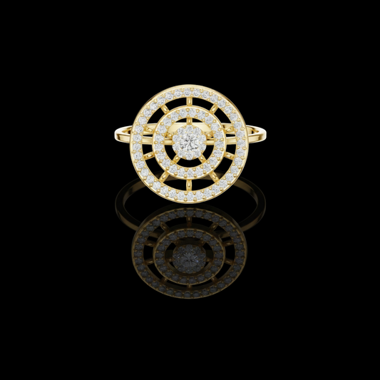 0.041 CT Radiant Halo Concentric Lab Grown Diamond Ring With Multi-Layered Circle Design