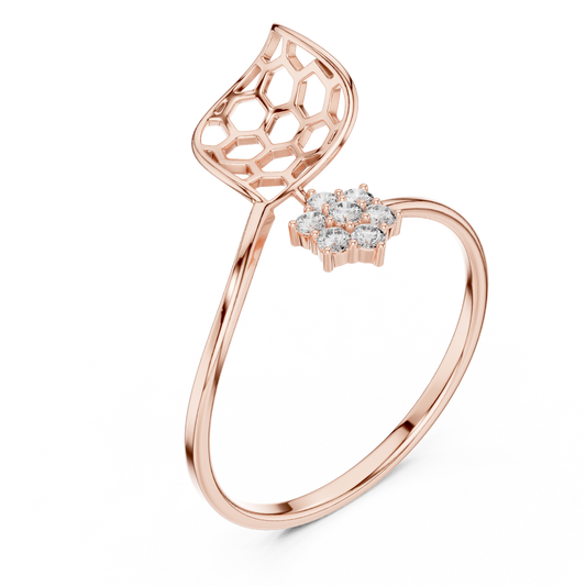 Open Honeycomb Design Leaf Moissanite Ring - view 3