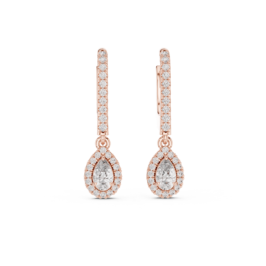 0.30 TCW Bright Moissanite Pear Cut Diamond Drop Earrings Premium Halo Dangle Jewelry