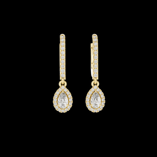 0.30 TCW Bright Moissanite Pear Cut Diamond Drop Earrings Premium Halo Dangle Jewelry
