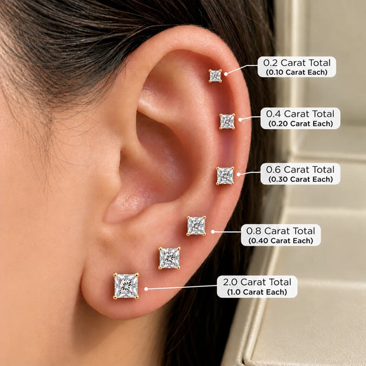 Princess cut stud earring size guide