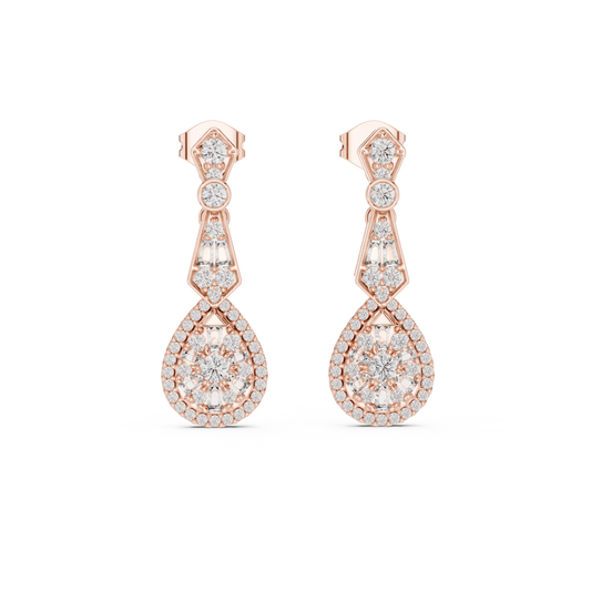 1.30 TCW Pure Opulence Moissanite Round Cut Diamond Halo Drop Earrings Premium Fine Jewelry