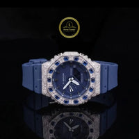 Blue Sapphire Diamond Bezel Quartz Watch for Men