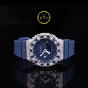 Blue Sapphire Diamond Bezel Quartz Watch for Men