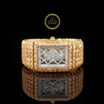 Imperial Majesty Full Gold Diamond Luxury Watch with Asscher and Baguette Cut Stones