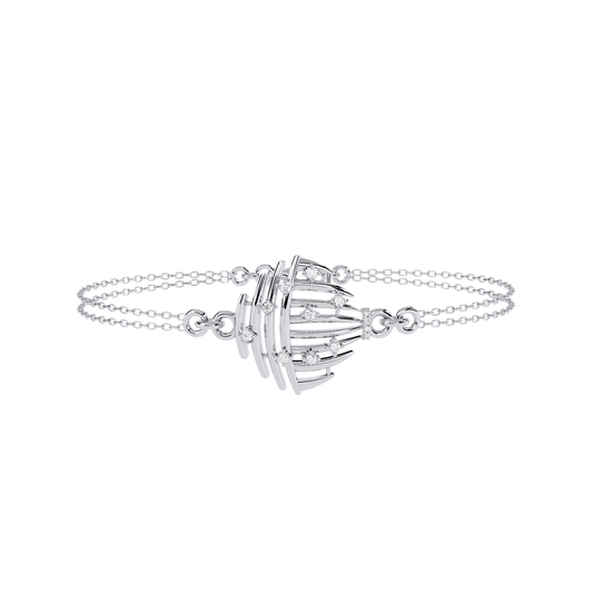 Round Cut Curved Motif Double Chain Bracelet - view 4