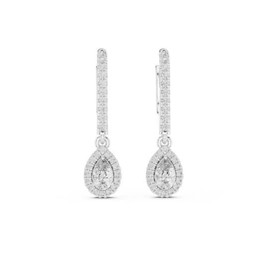 Bright Pear Cut Moissanite Drop Earrings Premium Halo Dangle Jewelry - view 3