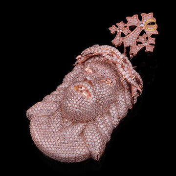 Rose Gold Iced Jesus Pendant with Lab Grown Diamond Cross Crown By Ivevar.