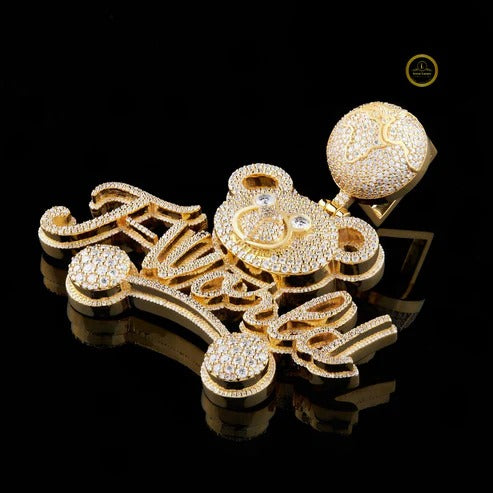 Custom Iced Out Yellow Gold Teddy Bear Pendant With Rotating Globe Bail By Ivevar
