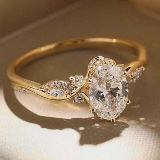 3CT Oval Moissanite Engagement Solitaire 14K Solid Yellow Gold Ring Unique Bridal Ring