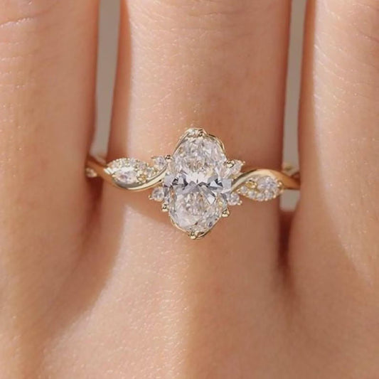 Oval Moissanite Wedding Bridal Ring With Round Side Stone