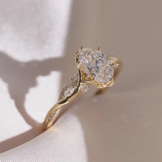 Oval Moissanite Wedding Bridal Ring With Round Side Stone - view 4