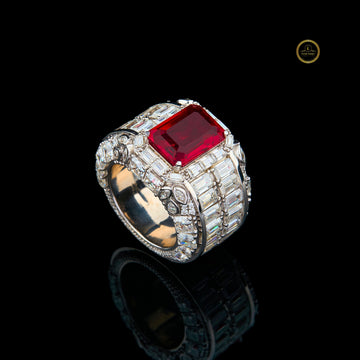 Ruby Radiant Lab Diamond with Emerald Cocktail Party Wear Ring