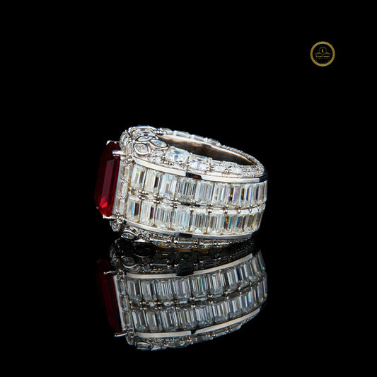 Ruby Radiant Lab Diamond with Emerald Cocktail Party Wear Ring