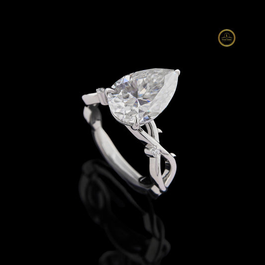 Nature Inspire Twisted Band Pear Cut Moissanite Diamond Ring