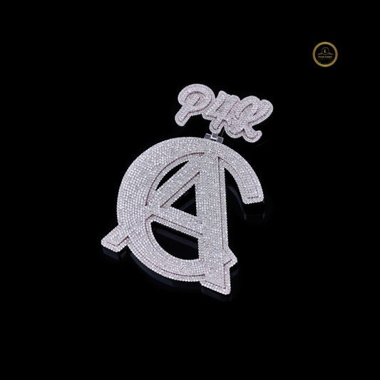 Custom Initial Moissanite Pendant With Crown High Shine Hip Hop Look - view 2