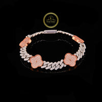 Luxury Two Tone Lab Grown Diamond Cuban Bracelet with Clover Accents Hip Hop Jewelry By Ivevar