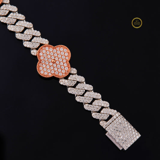 Two Tone Clover Cuban Link Lab Grown Diamond Bracelet - view 4