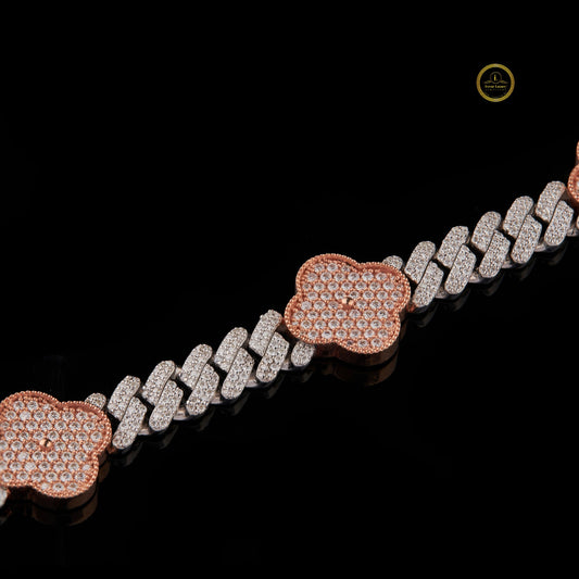 Two Tone Clover Cuban Link Lab Grown Diamond Bracelet - view 3