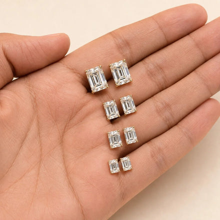 Emerald Cut Lab Grown Diamond Stud Daily Wear Earring