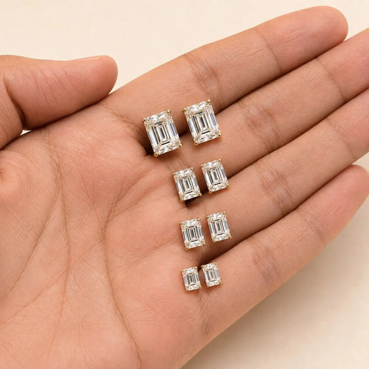 Emerald Cut Moissanite Diamond Stud Daily Wear Earring