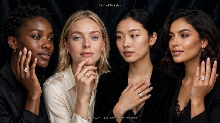 Women wearing lab grown diamond rings by Ivevar