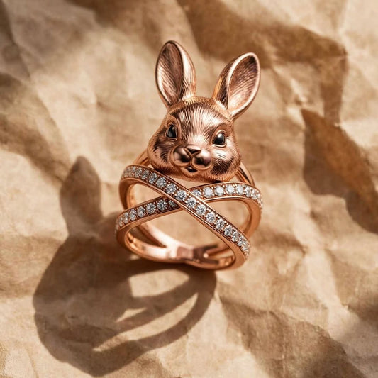Rabbit Ring with Sparkling Diamond Accents and Unique 3D Bunny Head Design