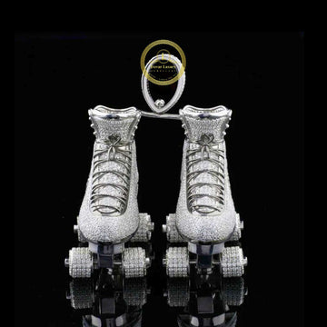 Luxury VVS Lab Diamond Roller Skates Pendant 3D Iced Out Custom Charm in White Gold By Ivevar