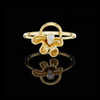 0.15 TCW Bloom Drip Ring with Round Lab Grown Diamond Abstract Floral Art Modern Fluid Design Ring