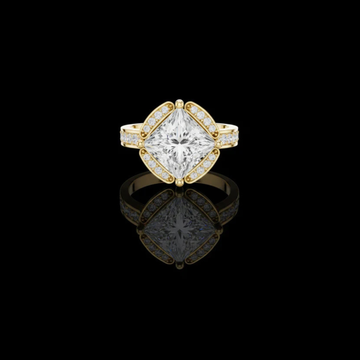 2.50 CT Glamorous Princess Cut Halo With Vintage Inspired Pave all Four Sides Moissanite Diamond in Gold