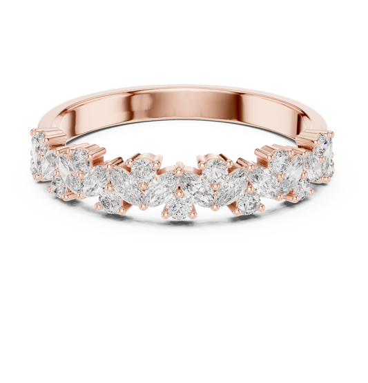 1.98 TCW Alternating Marquise & Round Moissanite Diamond Half Eternity Band with Prong Setting