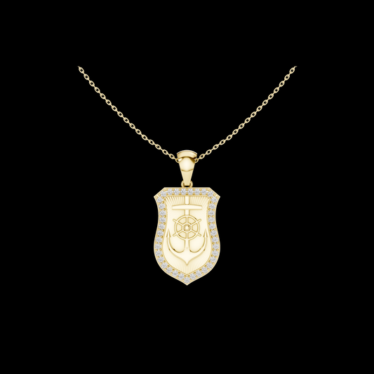 1.11 TCW Luxury Anchor & Wheel Shield Moissanite Diamond Iced Border Nautical Pendant Luxury Jewelry