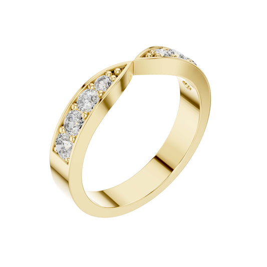 Round Cut Lab Diamond Channel Set Chevron Wedding Band Ring - view 4