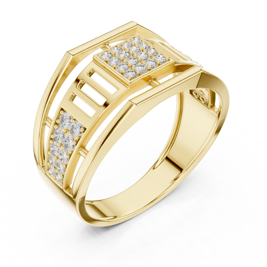 Round Cut Moissanite Men's Pillar Cage Geometric Gold Statement Band - view 3