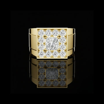 1.32 TCW Luxury Halo Princess Cut Moissanite Diamond Ring in Gold Statement Band
