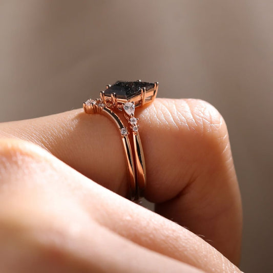 Fancy Black Kite Lab Diamond Wedding Bridal Ring Set - view 3