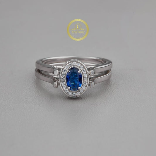 0.80 CT White & Blue Oval Moissanite Diamond Flip Wearable Dual Accents in 925 Silver