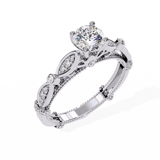 Round Cut Lab Diamond Vintage Marquise Leaf Anniversary Ring - view 4